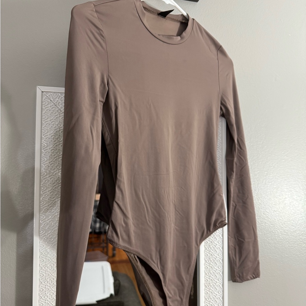 SHEIN Brown Asymmetrical Long Sleeve Bodysuit